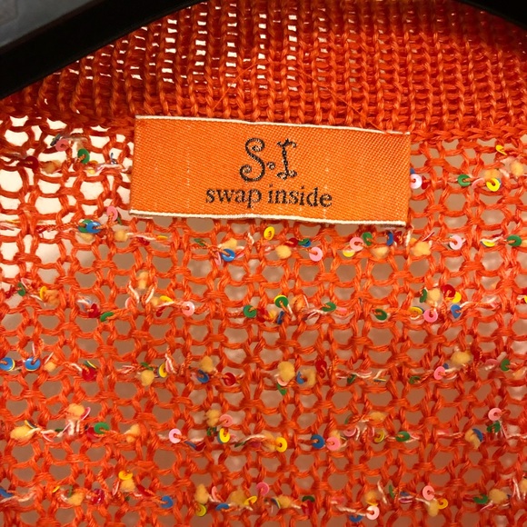 Swap Inside -Orange crochet open knit sweater cardigan size XL - Picture 2 of 13